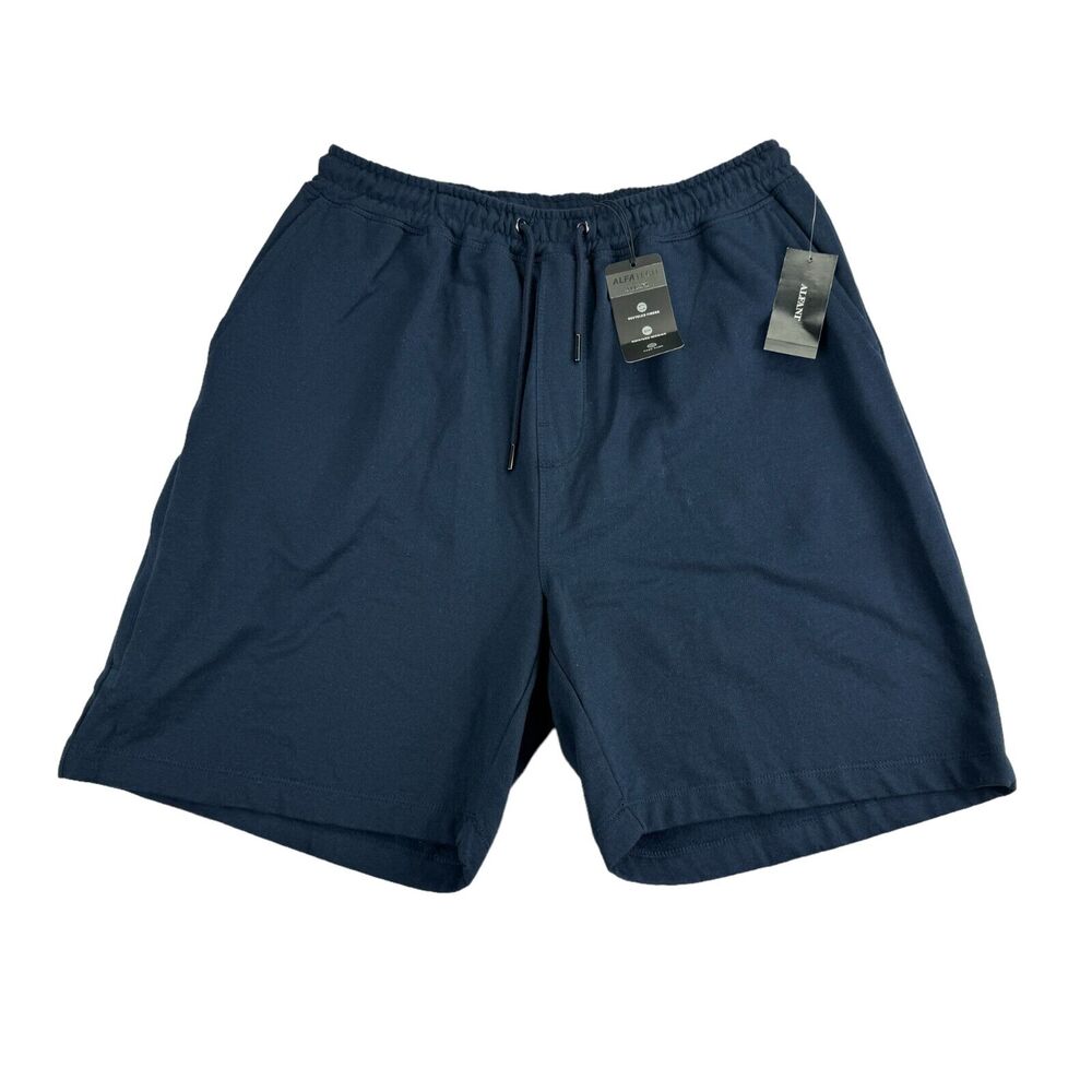 Alfani Mens Moisture Wicking Drawstring Fleece Pajama Sleep Shorts Navy Blue S